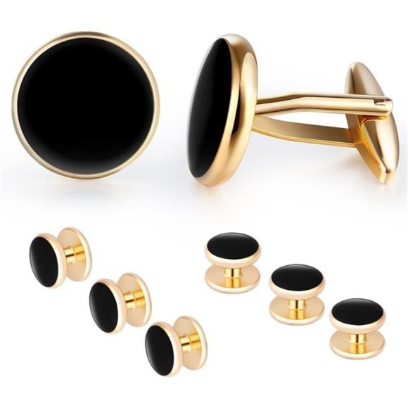 Mens Cufflinks and Studs, Tuxedo Shirt Cufflinks and Studs Set Brass Cufflinks - Picture 1 of 7